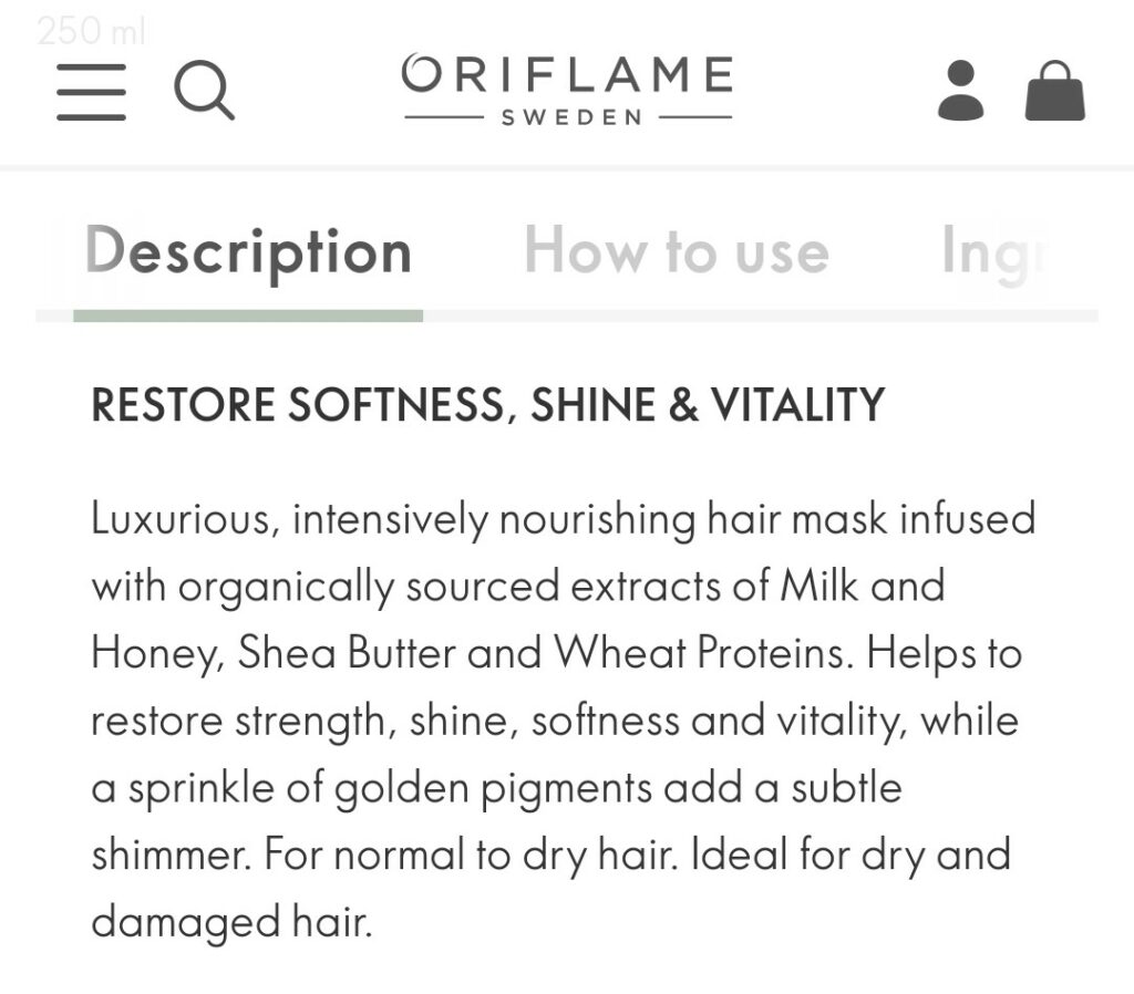 Claims of oriflame milk and honey gold hair mask