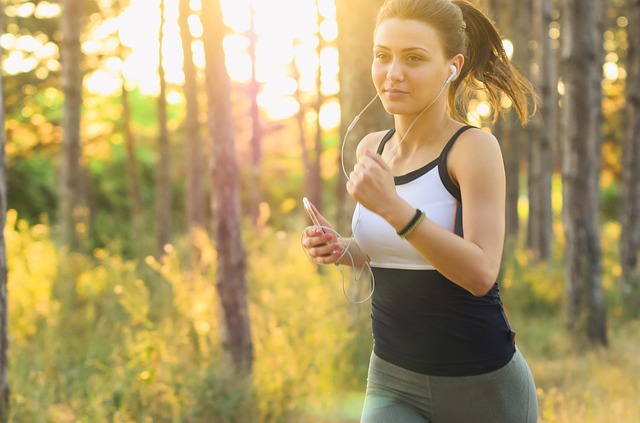 A girl jogging in the park