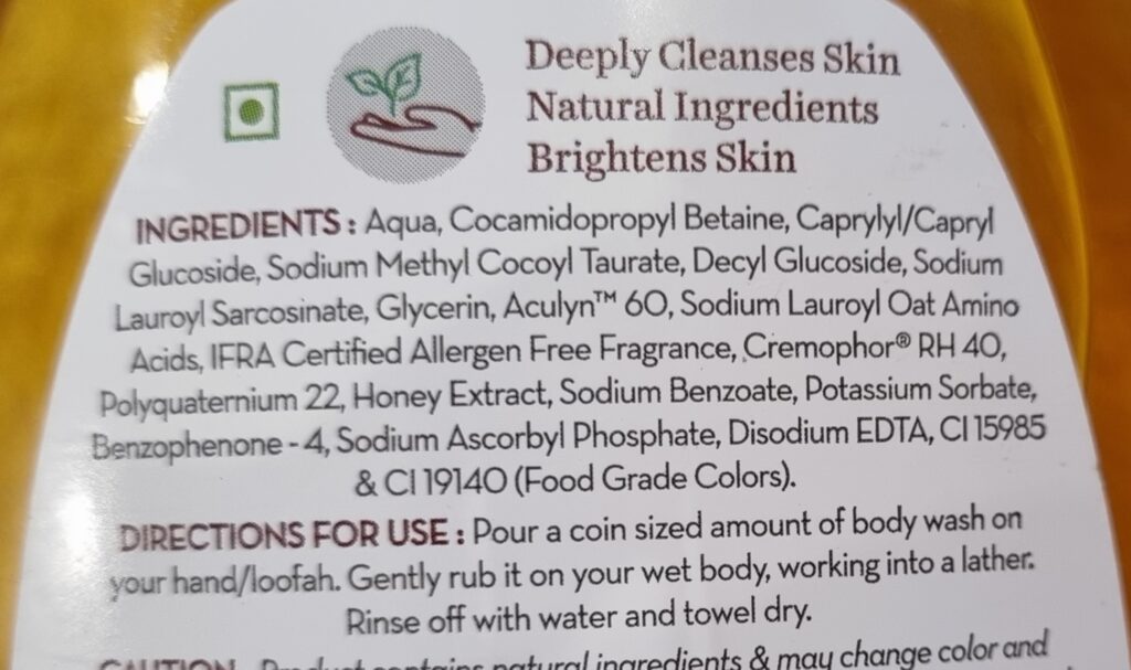 Mamaearth Body wash ingredients